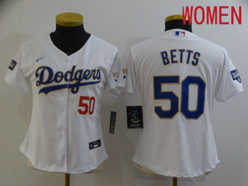 Women Los Angeles Dodgers #50 Betts White Game 2021 Nike MLB Jersey->women mlb jersey->Women Jersey